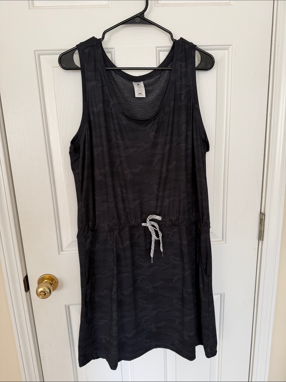 Sleeveless Black Camo Athletic Drawstring Waist Tank Dress